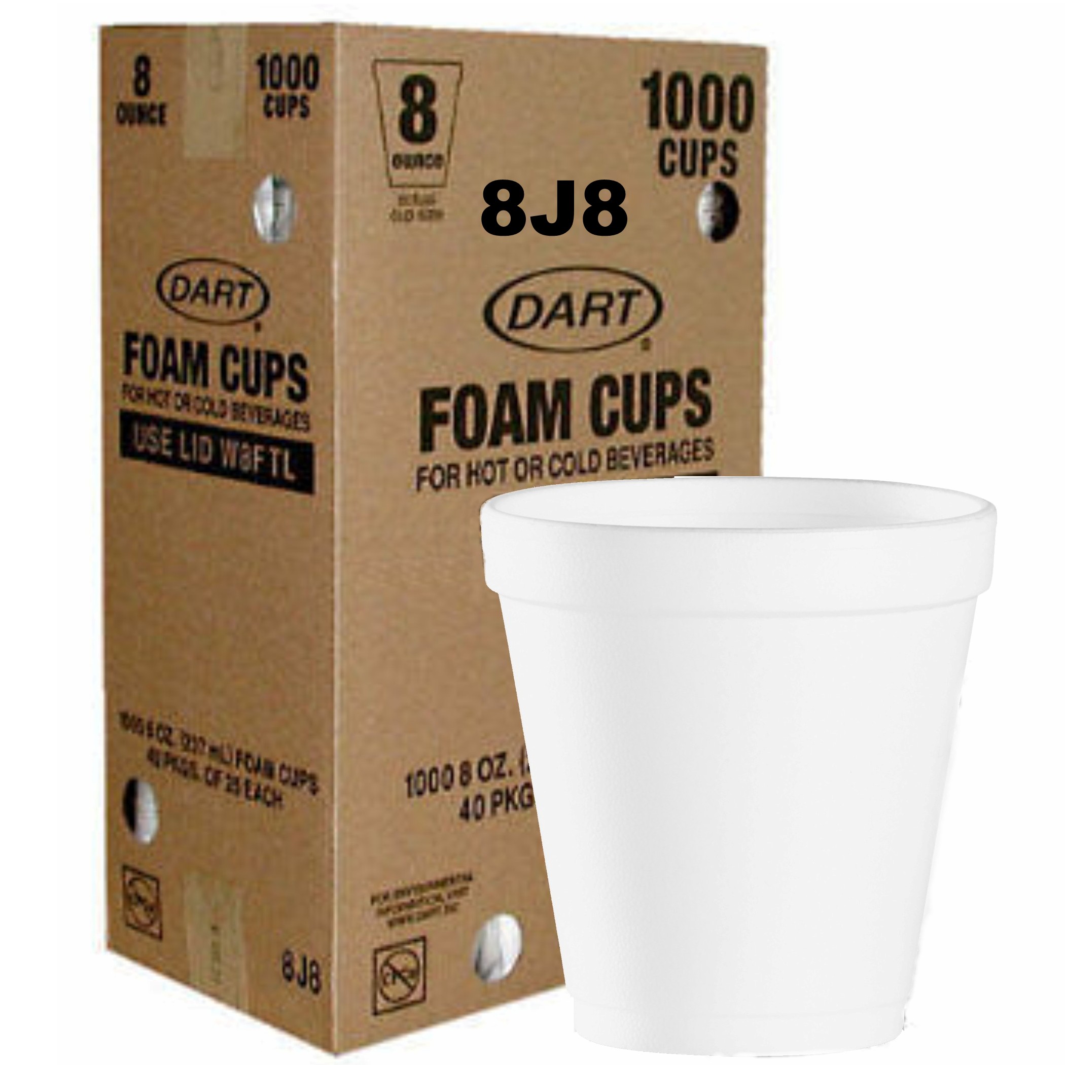 Dart 8 Oz Insulated Foam Cups Case Of 1000 DRJ Safety Inc 